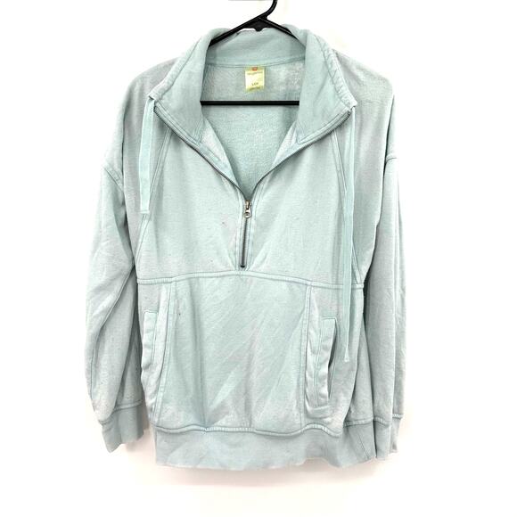 Tangerine Sz Small Sweater Blue 1/2 Zip Terry Cloth Vacation Beach Swim Pullover - Picture 1 of 4